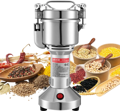 VEVOR Electric Grain Mill Grinder, 0.3 lbs Commercial Spice Grinders, High Speed 850W Stainless Steel Pulverizer Powder Machine, for Dry Grains, Spices, Cereals, Coffee, Corn & Pepper, Straight Type
