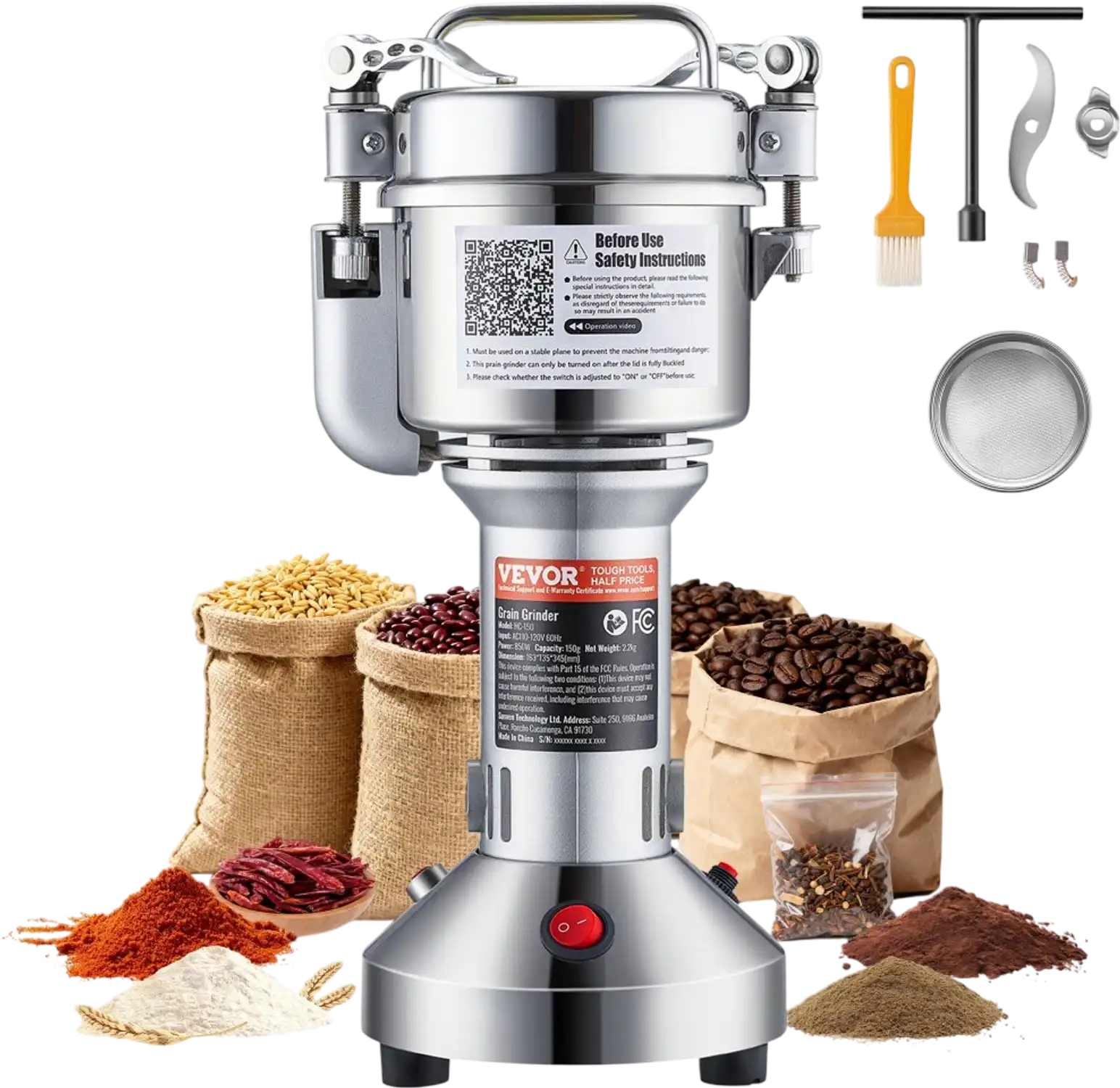 Vevor Electric Grain Mill Grinder 150g 850W High-Speed Spice Pulverizer New
