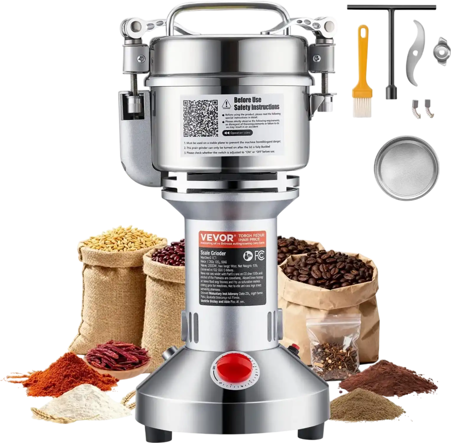 Vevor Electric Spice Grinder 300g High-Speed 1500W Stainless Steel Grain Mill New