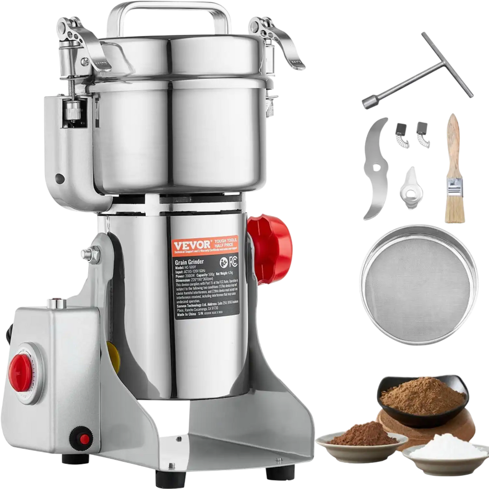 VEVOR 500g Electric Grain Mill Grinder, High Speed 2000W Commercial Spice Grinders, Stainless Steel Pulverizer Powder Machine, for Dry Grains Spices Cereals Coffee Corn Pepper, Swing Type