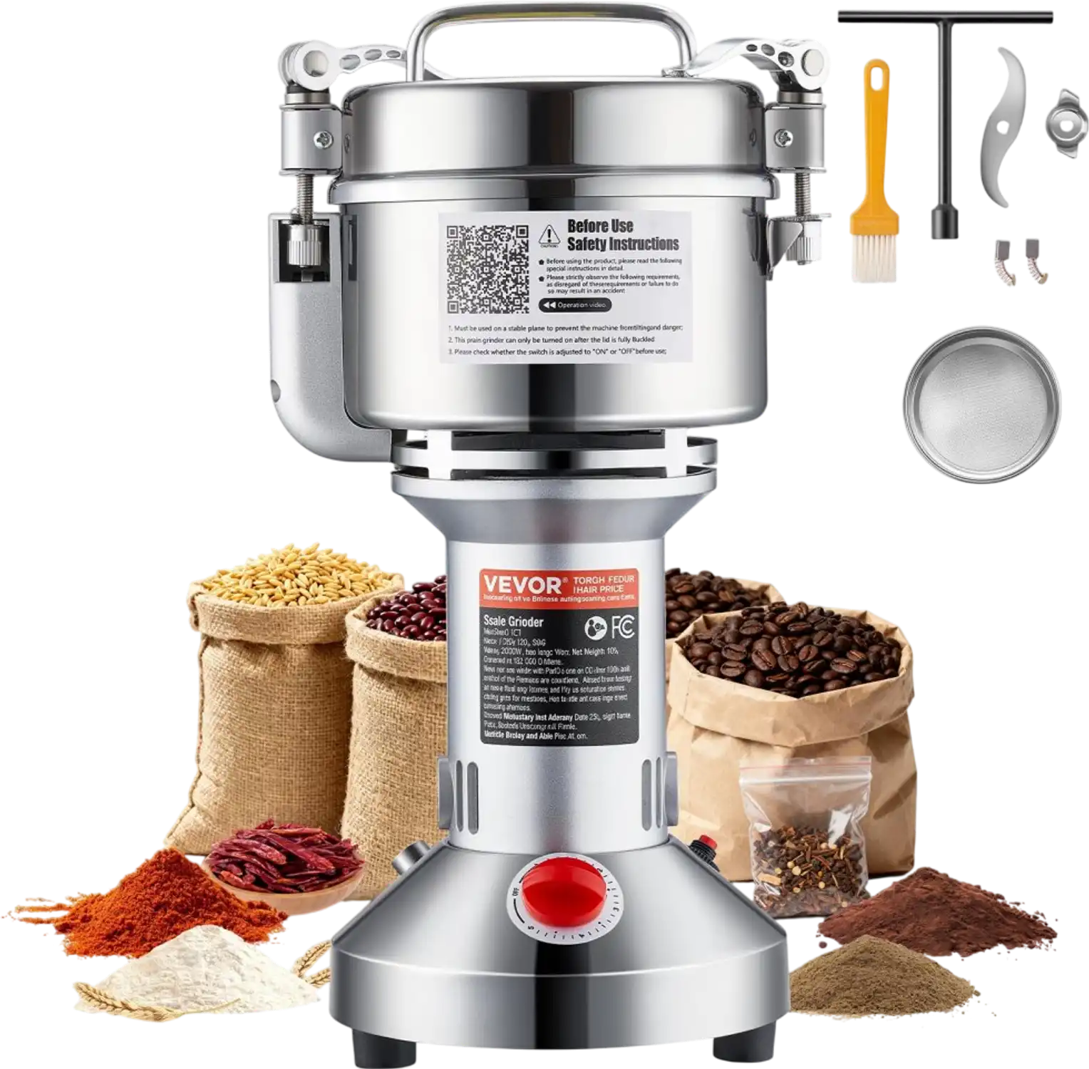 Vevor Electric Grain Grinder 550g 2000W High-Speed Pulverizer New