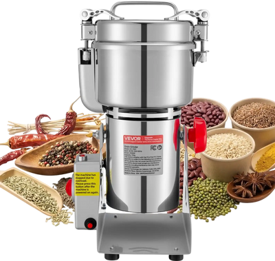 VEVOR 750g Electric Grain Mill Grinder, 2000W 28000RPM High Speed Spice Corn Dry Grinding Machine, Stainless Steel Pulverizer Powder Machine for Dried Grains Coffee Beans Spices Nuts (270° Swing Type)