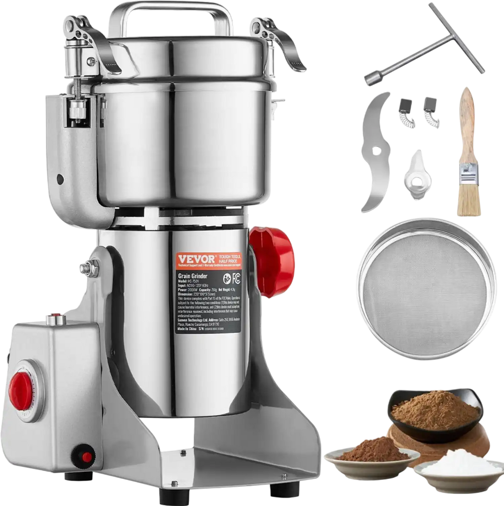 VEVOR 750g Electric Grain Mill Grinder, High Speed 2000W Commercial Spice Grinders, Stainless Steel Pulverizer Powder Machine, for Dry Grains Spices Cereals Coffee Corn Pepper, Swing Type
