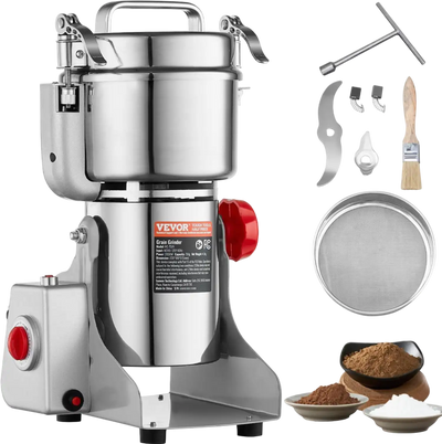 VEVOR 750g Electric Grain Mill Grinder, High Speed 2000W Commercial Spice Grinders, Stainless Steel Pulverizer Powder Machine, for Dry Grains Spices Cereals Coffee Corn Pepper, Swing Type