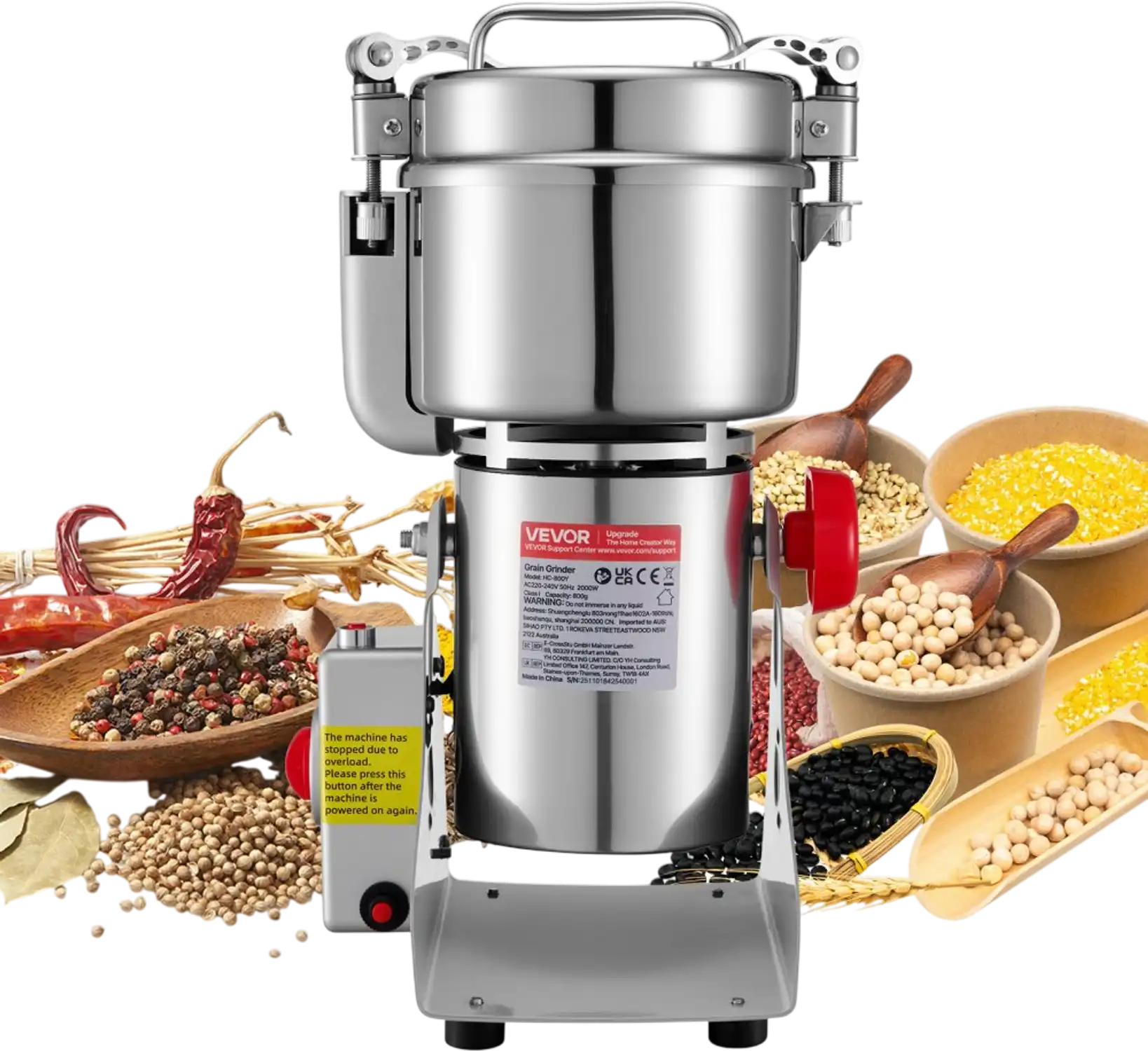 Vevor Grain Grinder High-Speed 1.8 lbs Stainless Steel Swing Type Pulverizer New