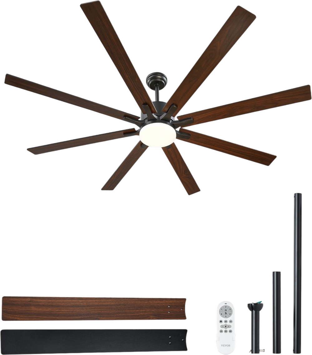 VEVOR 72 Inch Ceiling Fan with Light, 6-Speed Remote Control, Dimmable 3-Color Temperature, Reversible DC Motor, Modern Low Profile Flush Mount Fan for Bedroom, Living Room, Indoor/Outdoor Use, Black