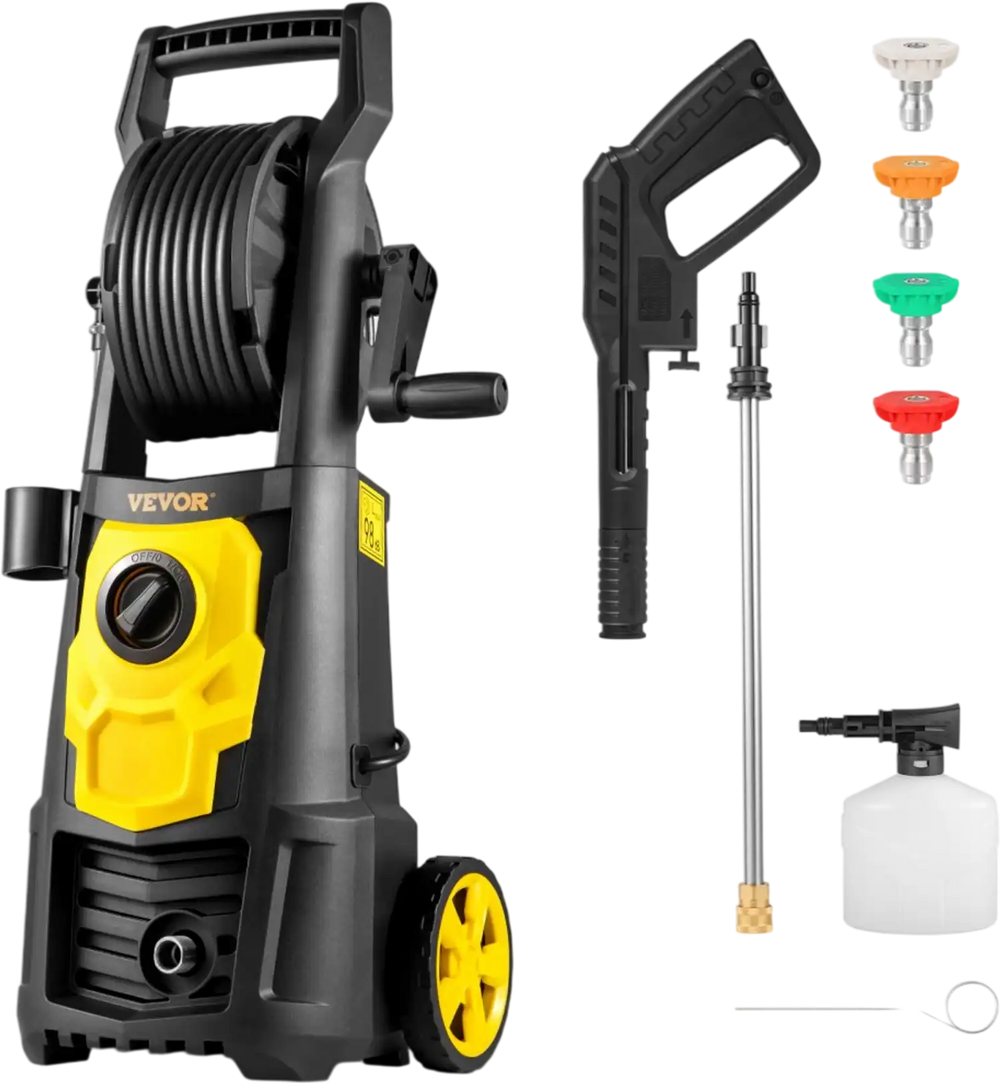 VEVOR Electric Pressure Washer, 2000 PSI, Max 1.65 GPM Power Washer with 30 ft Hose & Reel, 5 Quick Connect Nozzles, Foam Cannon, Portable to Clean Patios, Cars, Fences, Driveways, ETL Listed