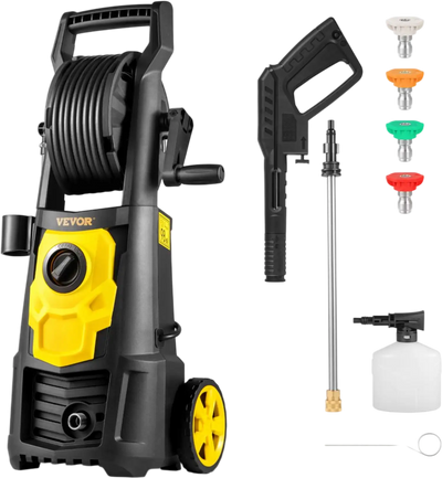 VEVOR Electric Pressure Washer, 2000 PSI, Max 1.65 GPM Power Washer with 30 ft Hose & Reel, 5 Quick Connect Nozzles, Foam Cannon, Portable to Clean Patios, Cars, Fences, Driveways, ETL Listed