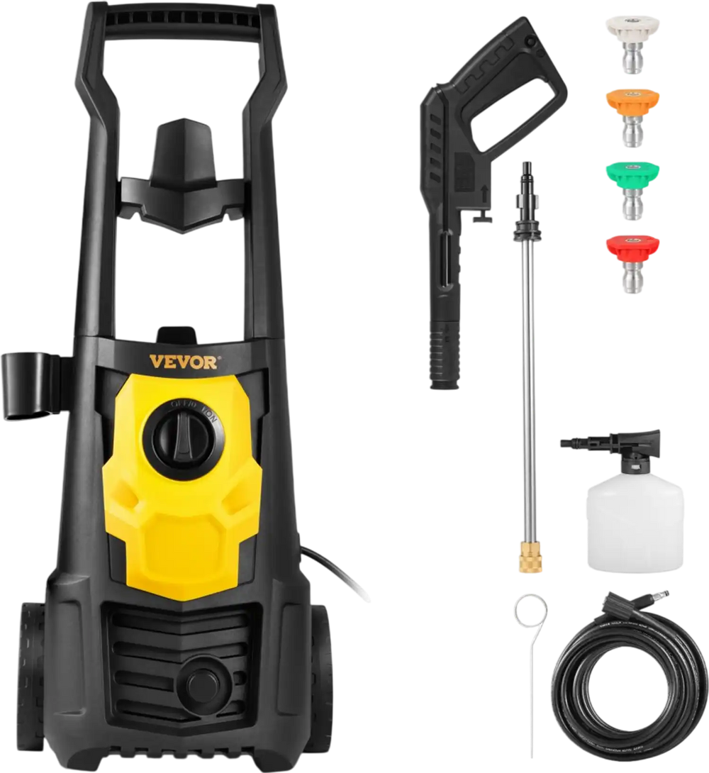 VEVOR Electric Pressure Washer, 2000 PSI, Max. 1.76 GPM Power Washer with 30 ft Hose, 5 Quick Connect Nozzles, Foam Cannon, Portable to Clean Patios, Cars, Fences, Driveways, ETL Listed