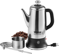 VEVOR 12-Cup Electric Percolator Coffee Pot, 304 Stainless Steel Coffee Percolator with Keep Warm Function & Heat-Resistant Handle, Classic Coffee Maker, Quick Brew & Easy-Pour Spout, Silver