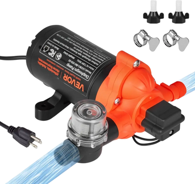 VEVOR Water Pressure Pump, 110V AC 4 GPM, 3-Chamber On Demand Electric Diaphragm Water Transfer Pump, 45 PSI Max Pressure, Automatic Pressure Switch, for Home Kitchen Garden Irrigation Car Washing