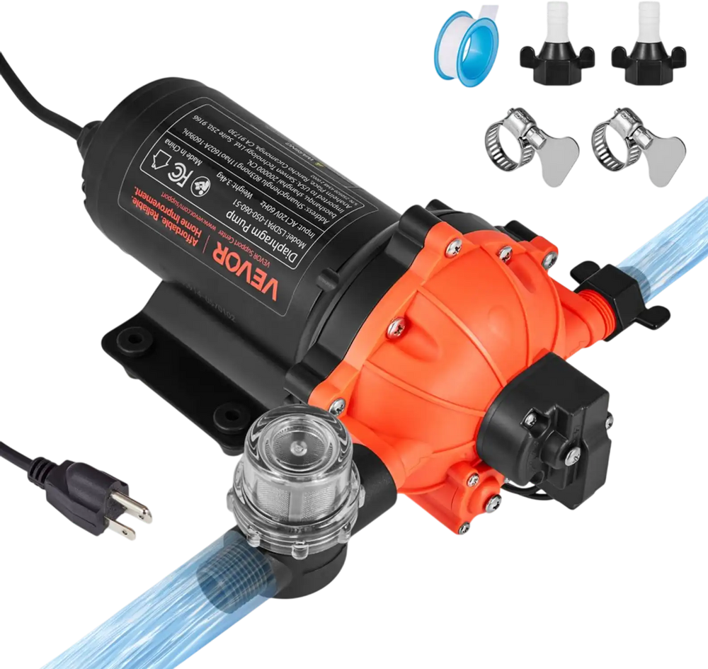 VEVOR Water Pressure Pump, 110V AC 5 GPM, 5-Chamber On Demand Electric Diaphragm Water Transfer Pump, 60 PSI Max Pressure, Automatic Pressure Switch, for Home Kitchen Garden Irrigation Car Washing