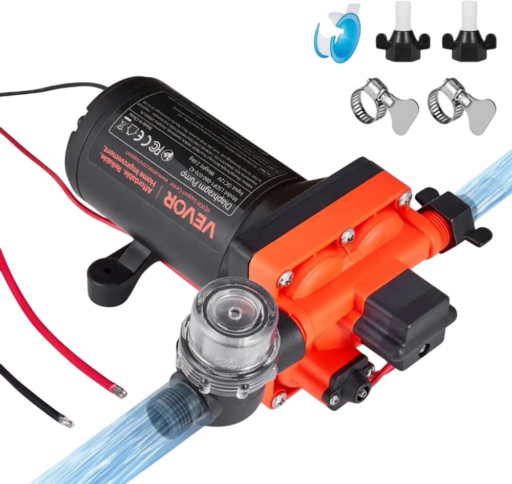 VEVOR RV Water Pump, 12V DC 6 GPM (22.7 L/min), 4-Chamber Self-Priming Diaphragm Water Pump with Automatic Pressure Switch, 70 PSI Max Pressure, On Demand for RV, Caravan, Marine, Yacht, Car Washing