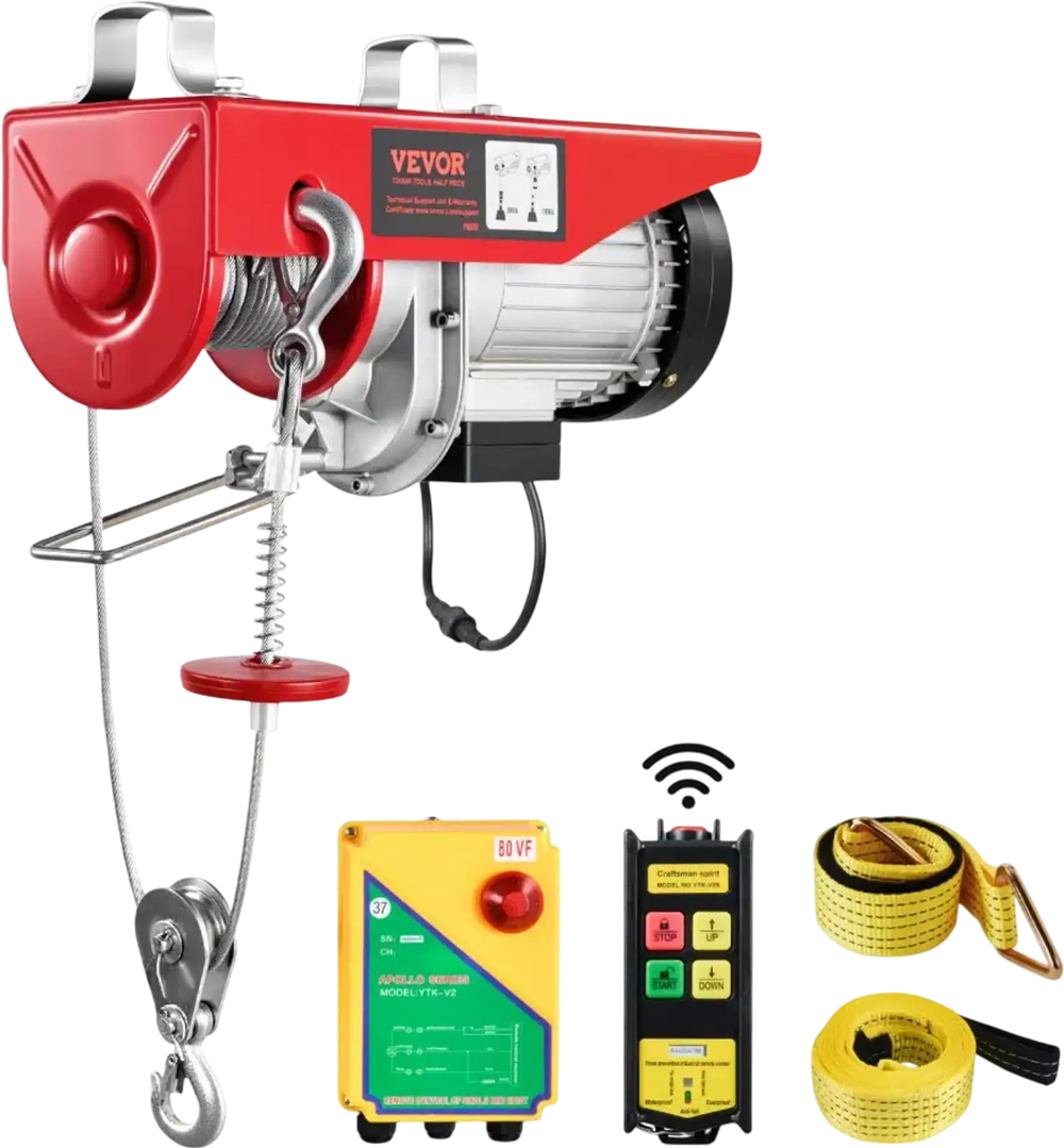 VEVOR Electric Hoist, 1760 lbs 120V Electric Winch with 328 ft Wireless Remote Control, 40 ft Single Cable Lifting Height, Single/Double Slings, Emergency Stop, Lift Hoist for Garage Warehouse Factory