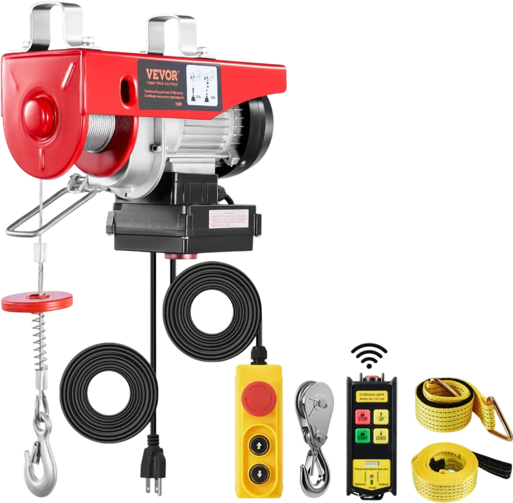 VEVOR Electric Hoist, 440 lbs 120V Electric Winch with 328 ft Wireless & 14 ft Wired Remote Control, 40 ft Single Cable Lifting Height, Single/Double Slings, Lift Hoist for Garage Warehouse Factory