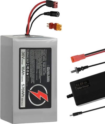 VEVOR 36V Electric Scooter Battery, 16Ah, Ebike Lithium Battery Pack with 30A BMS, Charger, T-Plug Expansion Cable, 500+ Cycles, Compatible with 2880W Motors, for Electric Bikes Bicycles, Scooters