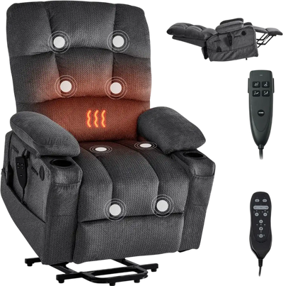 Vevor Recliner Chair Power Lift Dual Motor Heat Massage Dark Gray New