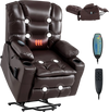 VEVOR Power Lift Recliner Chair, Triple-Motor, Large Electric Lift Chair with Heat and Massage for Elderly, Infinite Position Adjustment, Leather Surface, with Storage Pockets and Cup Holders, Brown
