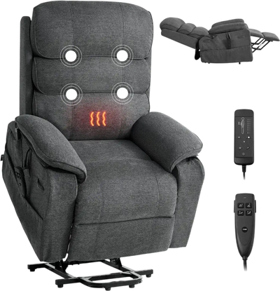 Vevor Recliner Chair Power Lift Dual Motor Heat Massage Dark Gray New