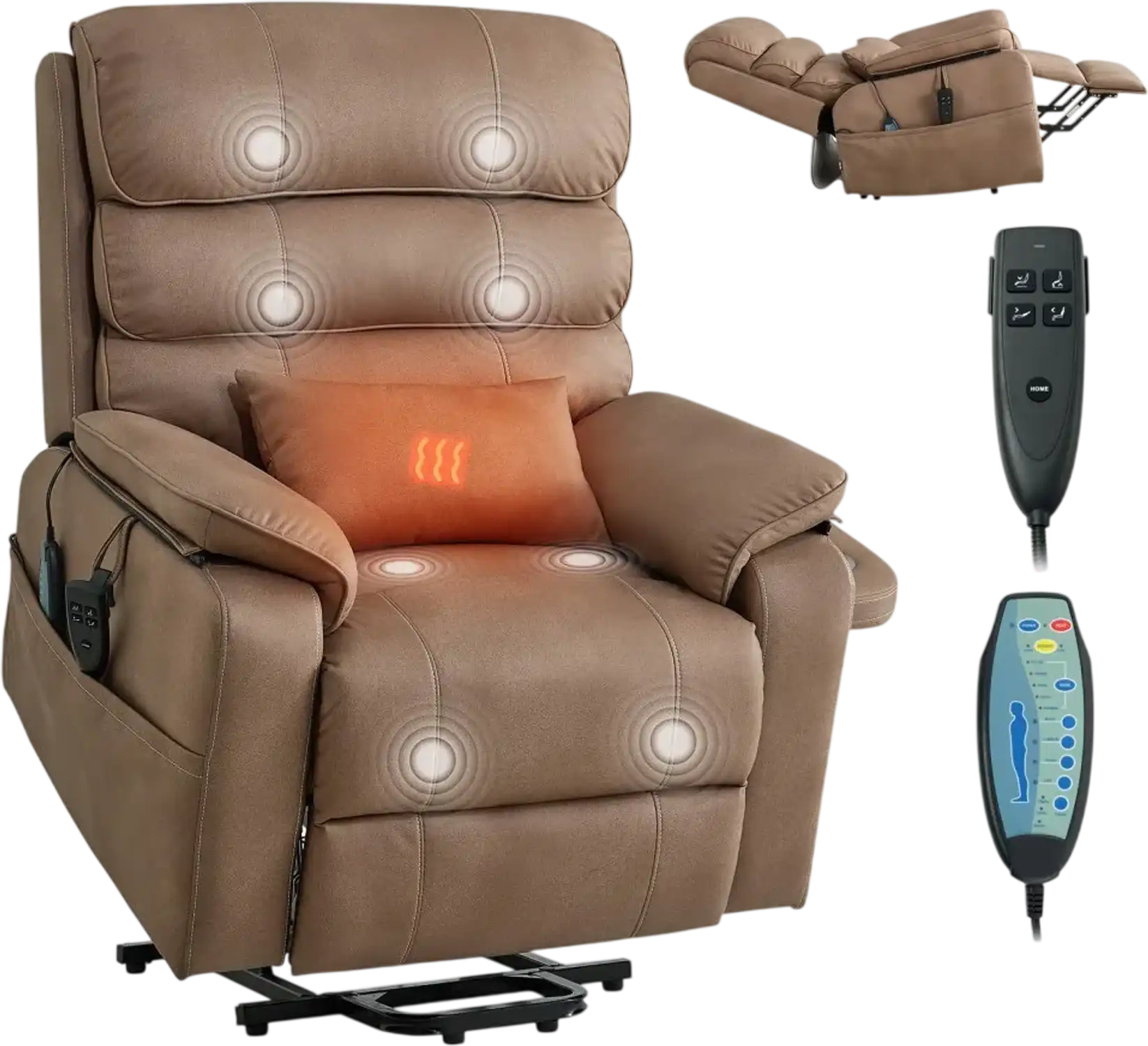 Vevor Recliner Chair Power Lift Dual Motor Heat Massage Brown New