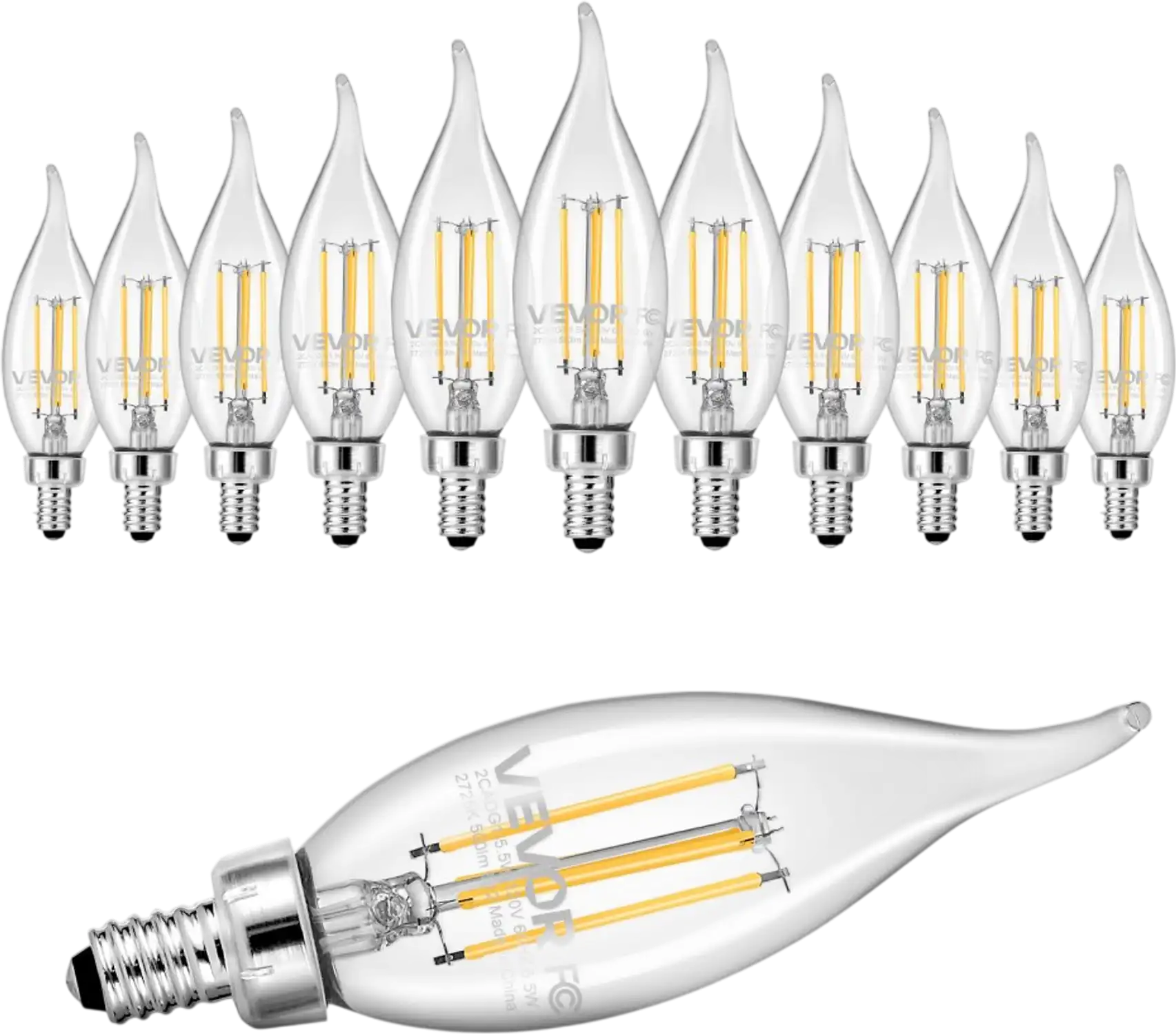 Vevor LED Candelabra Bulbs 12-Pack Dimmable Chandelier Light Bulbs New