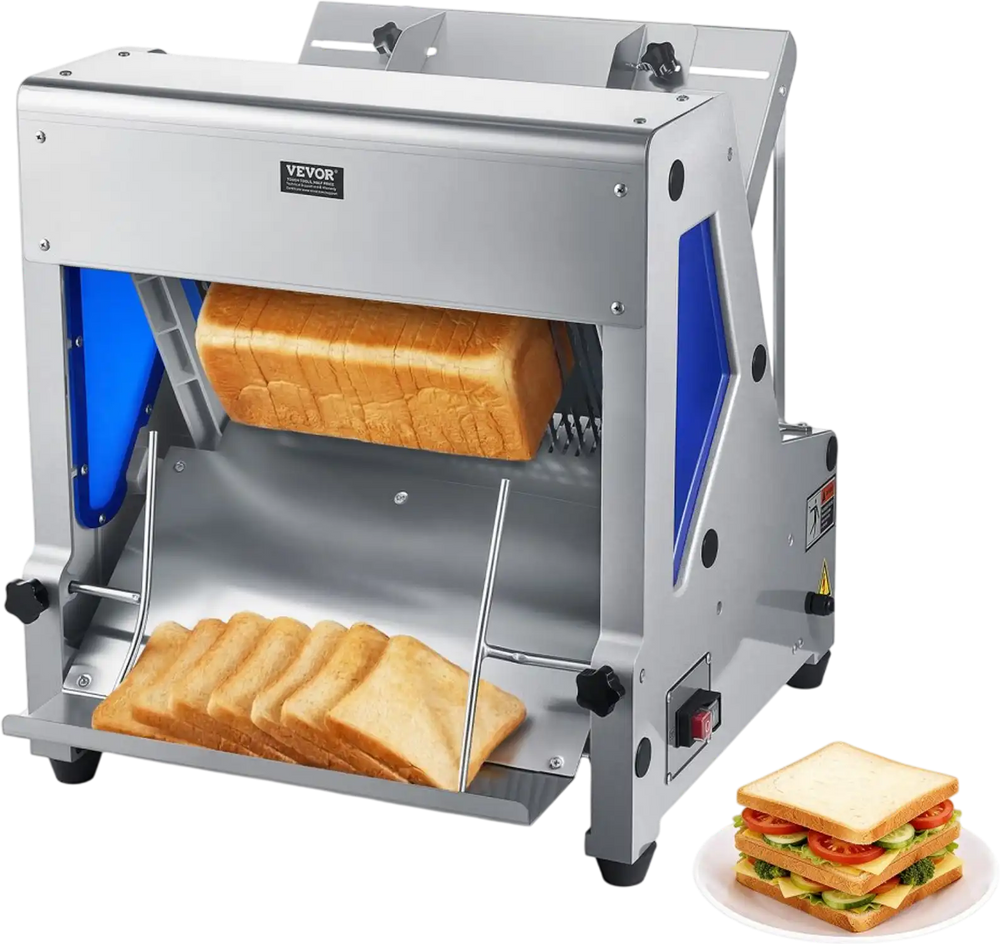VEVOR Electric Bread Slicer, 370W Bread Slicing Machine, Die-Cast Aluminum Countertop Bread Cutter Machine for 12mm Slice Thickness, Commercial & Home Use for Bakeries Restaurants, 120V