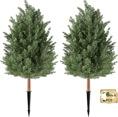 Vevor Artificial Topiary Cedar Bushes 3' Set of 2 Indoor Outdoor Faux Shrubs New