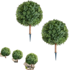VEVOR Artificial Topiary Boxwood Trees with Ground Spike, 27 inch 2 Set Faux Shrubs & Bushes Potted Plants, Fake Silk Tree Look Real for Decor Front Porch Outdoor Indoor Patio Garden Balcony Backyard