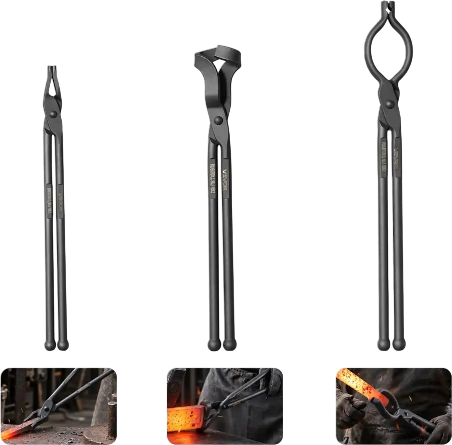 Vevor Blacksmith Tongs 3-Piece V-Bit Blade Flat Jaw Set New