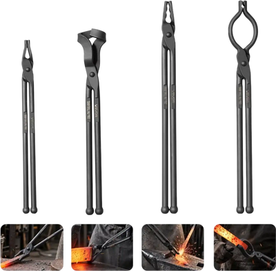 Vevor Blacksmith Tongs 4-Piece V-Bit Flat Blade Wolf Jaw Set New