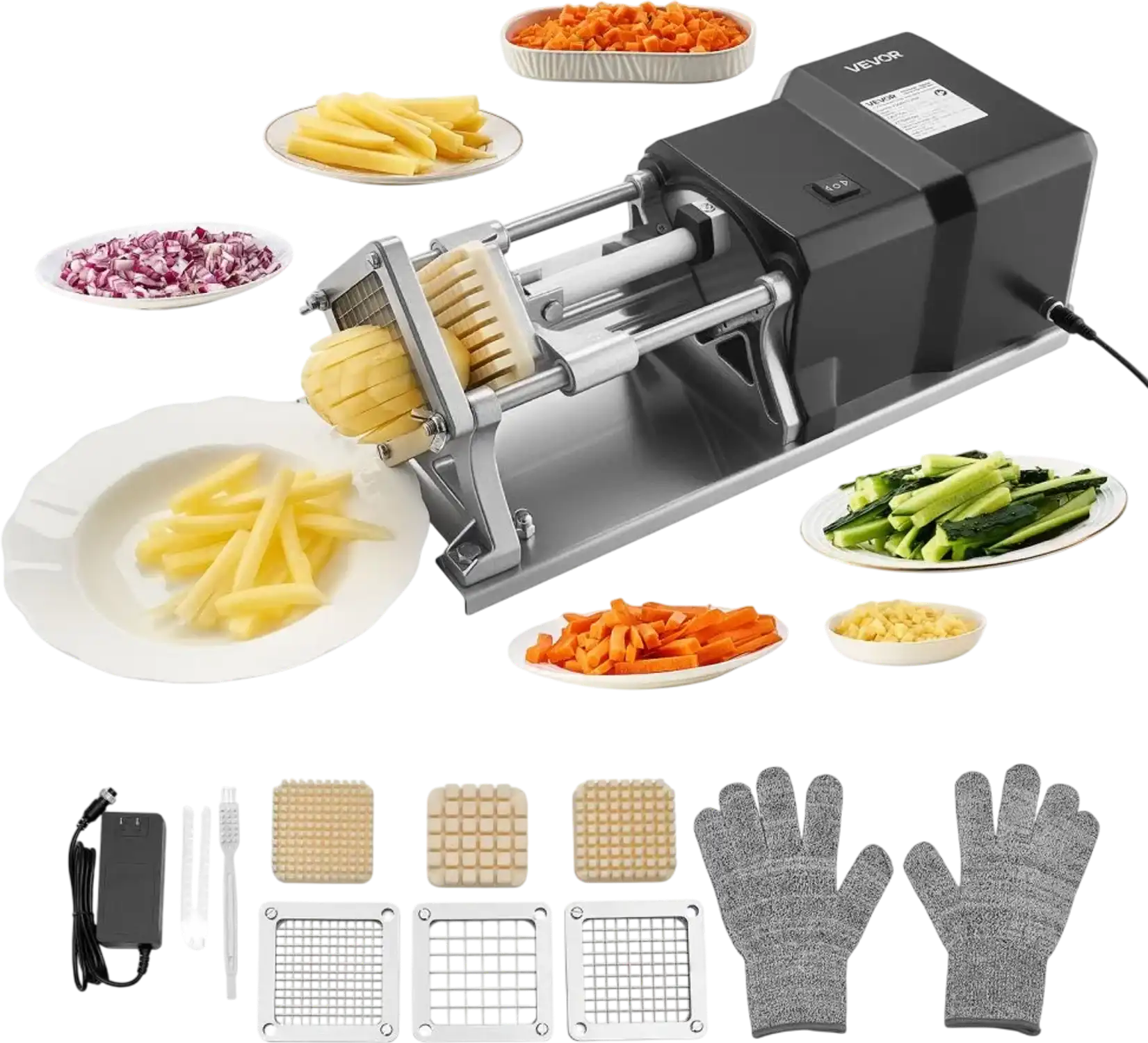 Vevor Electric French Fry Cutter Stainless Steel Vegetable Chopper with 3 Blades New