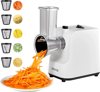 VEVOR Electric Cheese Grater Salad Maker, 200W Salad Shooter, Electric Vegetable Slicer Shredder Chopper for Fruits with 5 Attachments, Stainless Steel Food Cutter for Vegetables, and Cheeses