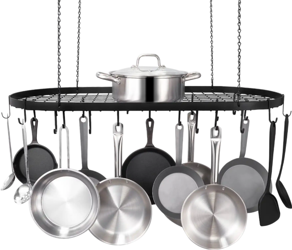 VEVOR Hanging Pot Rack, 36 inch Hanging Pot Rack Ceiling Mount, Ceiling Pot Rack with 20 S Hooks, 80 lbs Loading Weight, Ideal for Home, Restaurant, Kitchen Cookware, Utensils