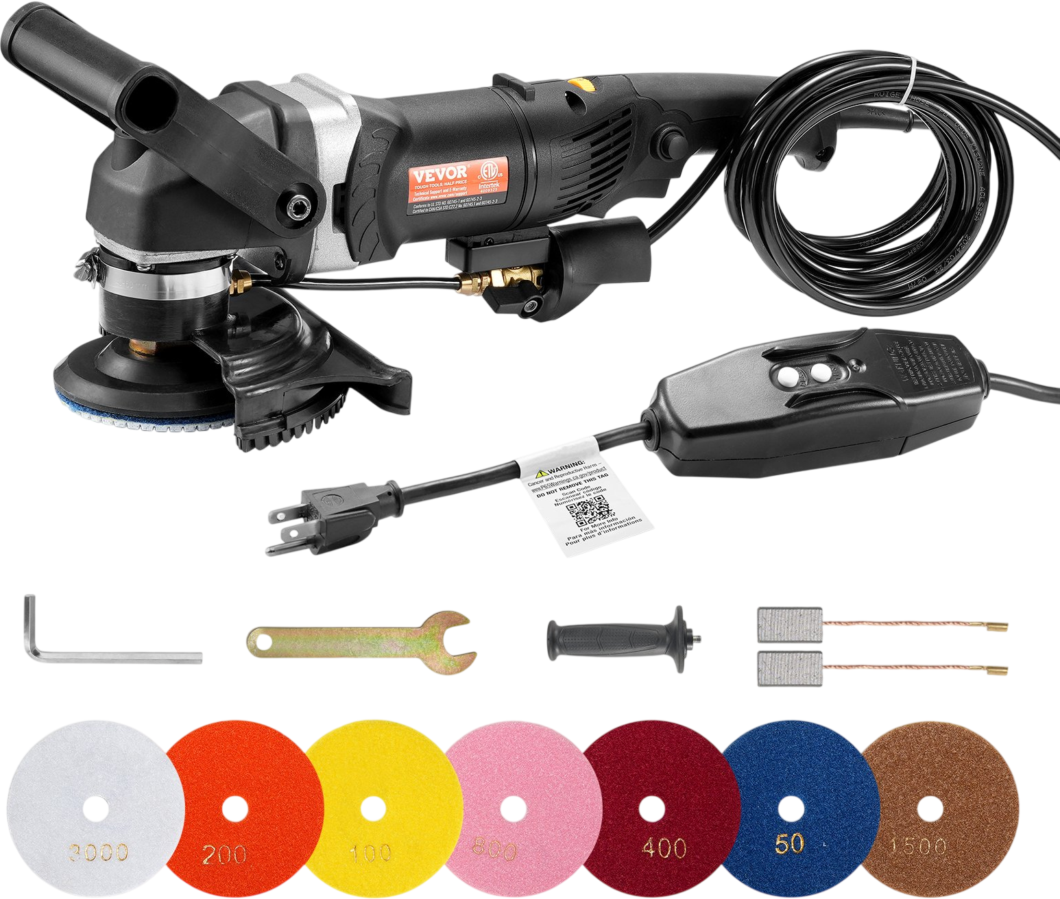 Vevor Wet Polisher 4 in. 800W Concrete Grinder Variable Speed with 7 Polishing Kits New
