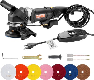 Vevor Wet Polisher 4 in. 800W Concrete Grinder Variable Speed with 7 Polishing Kits New