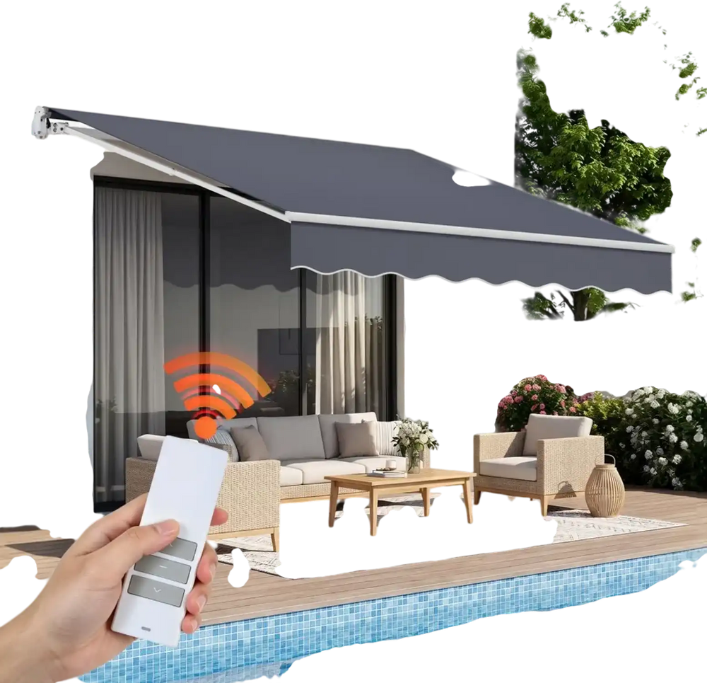 VEVOR Electric Retractable Awning, 9.8' x 8.2' Motorized Patio Awning, Sunshade Shelter with Remote Controller & Manual Crank Handle, Waterproof Polyester Fabric for Outdoor Deck, Balcony, Yard, Gray