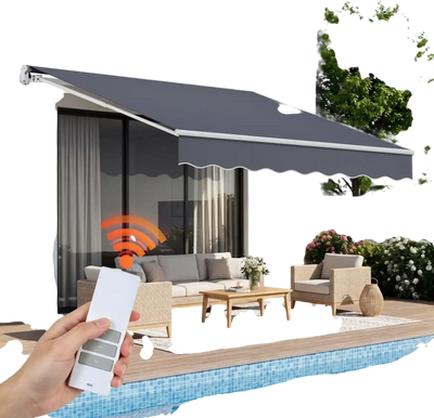Vevor Retractable Awning Motorized Patio Sunshade Shelter 9.8' x 8.2' Gray New
