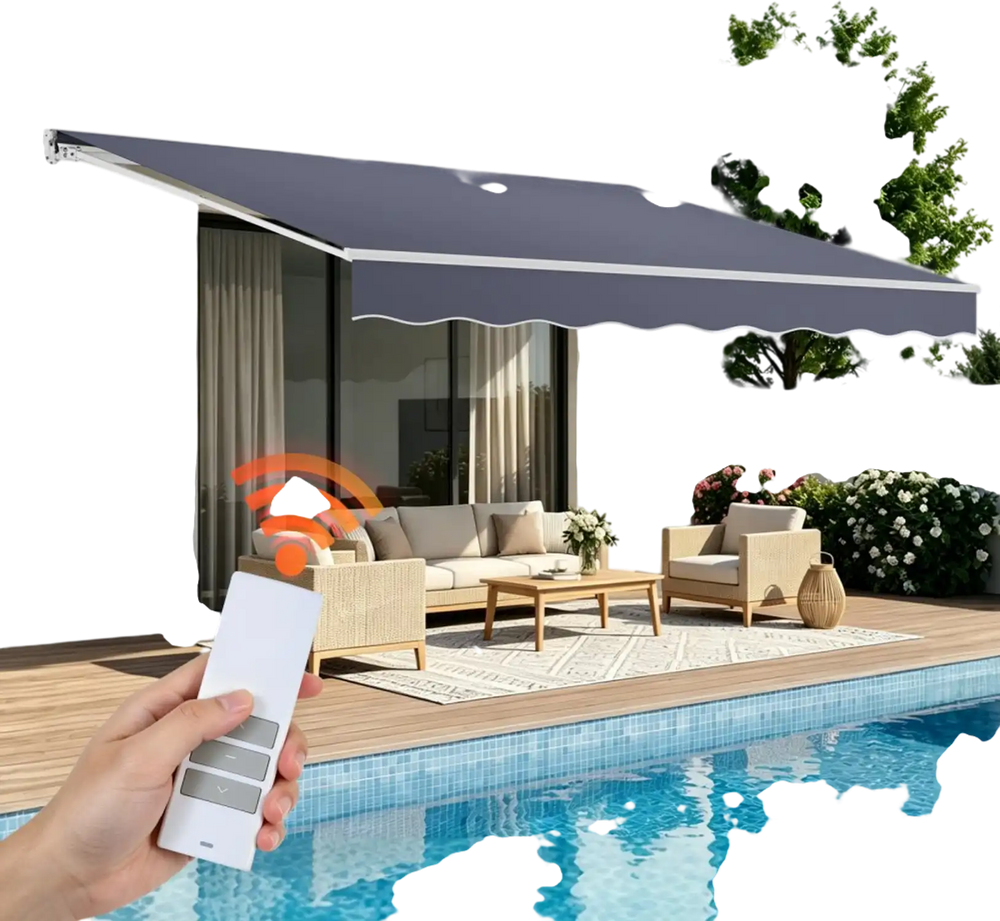 VEVOR Electric Retractable Awning, 14.1' x 9.8' Motorized Patio Awning, Sunshade Shelter with Remote Controller & Manual Crank Handle, Waterproof Polyester Fabric for Outdoor Deck, Balcony, Yard, Gray