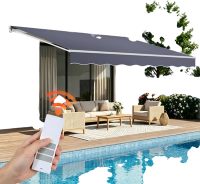 VEVOR Electric Retractable Awning, 14.1' x 9.8' Motorized Patio Awning, Sunshade Shelter with Remote Controller & Manual Crank Handle, Waterproof Polyester Fabric for Outdoor Deck, Balcony, Yard, Gray
