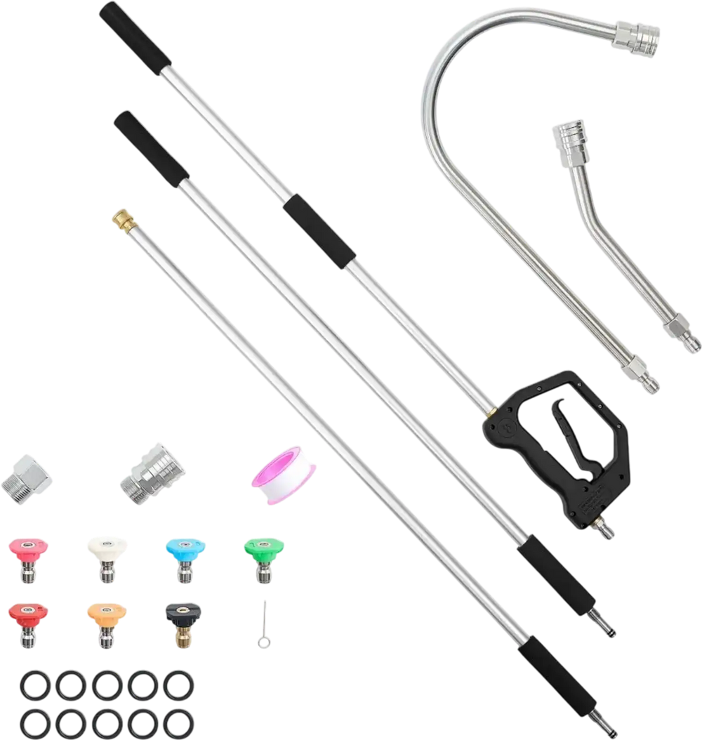 VEVOR 9 FT Pressure Washer Telescoping Wand, 3-Section with Power Washer Extension Wands, 7 Nozzles, Hose Adapter, Support Belt, Storage Bag, 4000 PSI Telescopic Gutter Cleaner for High Cleaning