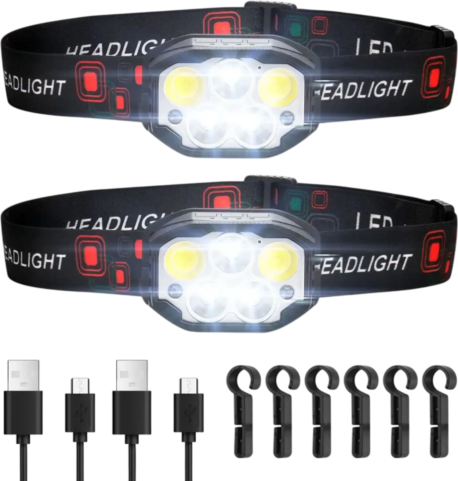 Vevor Headlamp Rechargeable LED Motion Sensor 2-Pack 12 Modes New