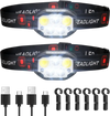 VEVOR 2 Pack Headlamps, Bright LED Rechargeable Headlight, Lightweight Head Flashlight with 12 Lighting Modes & Motion Sensor, Adjustable Headband, Head Lamps for Camping, Running, Hiking, Fishing