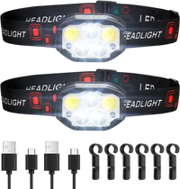 VEVOR 2 Pack Headlamps, Bright LED Rechargeable Headlight, Lightweight Head Flashlight with 12 Lighting Modes & Motion Sensor, Adjustable Headband, Head Lamps for Camping, Running, Hiking, Fishing