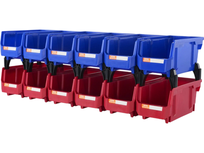 VEVOR Plastic Storage Bin, (11-Inch x 5-Inch x 5-Inch), Hanging Stackable Storage Organizer Bin, Blue/Red, 12-Pack, Heavy Duty Stacking Containers for Closet, Kitchen, Office, or Pantry Organization