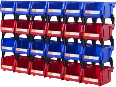VEVOR Plastic Storage Bin, (5-Inch x 4-Inch x 3-Inch), Hanging Stackable Storage Organizer Bin, Blue/Red, 24-Pack, Heavy Duty Stacking Containers for Closet, Kitchen, Office, or Pantry Organization
