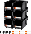 VEVOR Plastic Stackable Storage Bins, 14.8 x 8.5 x 7.1 inch (6 Pack), Plastic Containers for Organizing and Storage Bins for Closet, Garage, Small Parts, Office Supplies and Other Accessories, Black