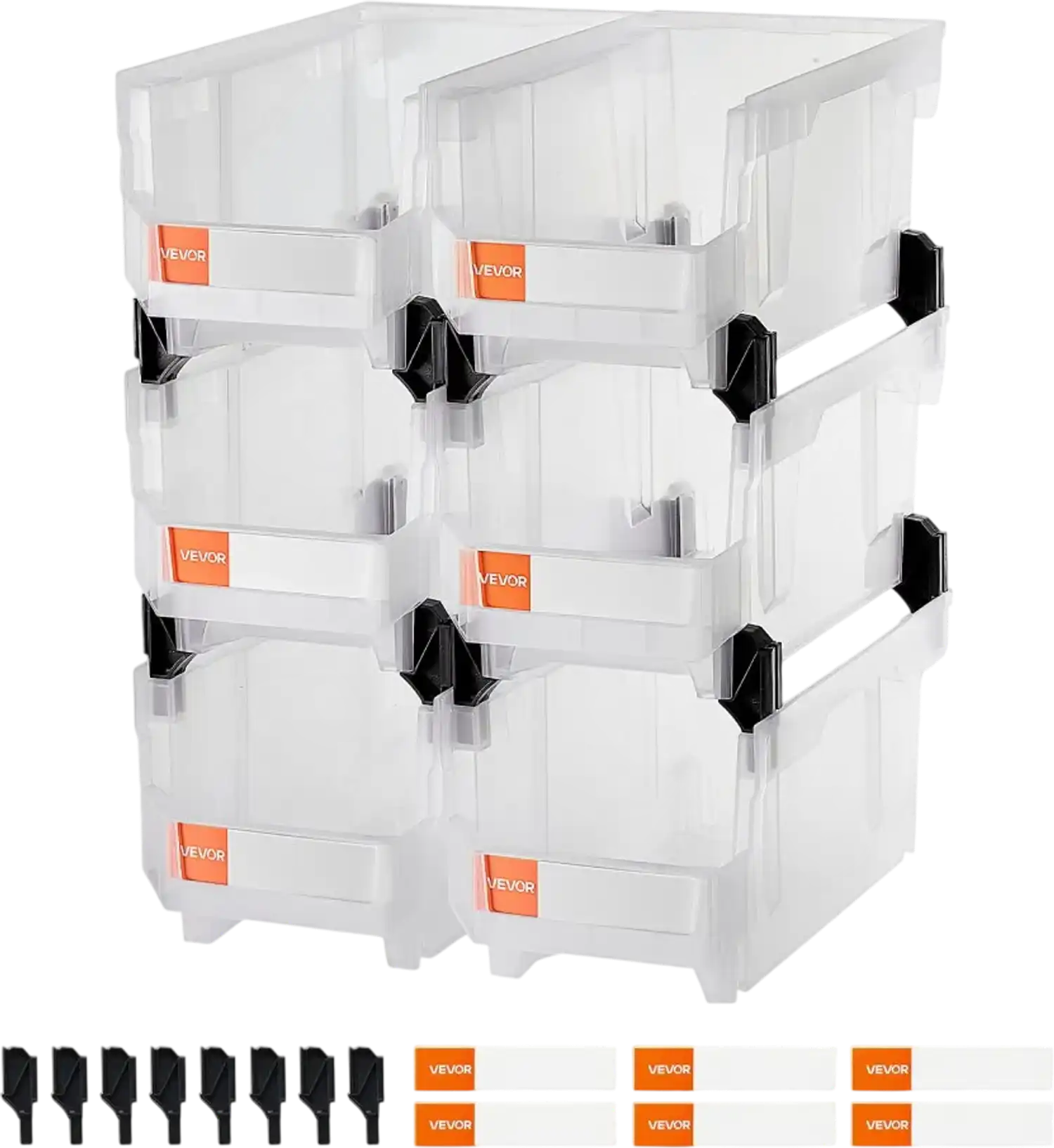 Vevor Storage Bins Plastic Stackable Transparent 6 Pack 14.8