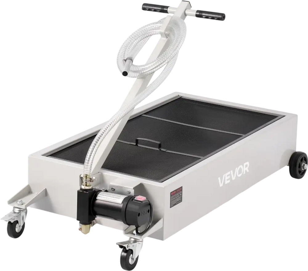 VEVOR Low Profile Oil Drain Pan, 20 Gallon Capacity, Rolling Oil Drain Pan with Electric Pump, 7.2 ft Hose & T Folding Handle, Leak-proof & Corrosion-resistant, Fit for Cars, SUVs, Trucks, ATVs, White