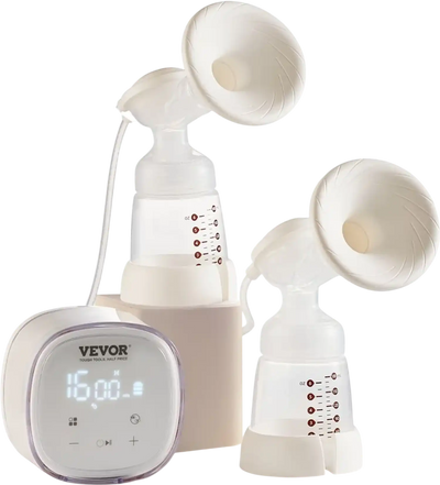 VEVOR Breast Pump, Double Electric Breast Pumps, 4 Modes & 16 Levels, 300mmHg Strong Suction, 2800mAH Rechargeable Anti-Backflow Breastfeeding Pump with LED Display, 18/21mm Inserts, 24/28mm Flanges