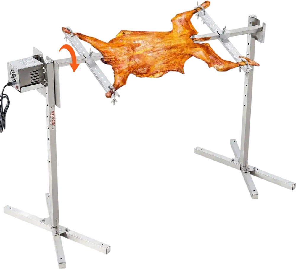 VEVOR Electric BBQ Rotisserie Grill Kit, 46 Inch 90 lbs Capacity, Automatic 42W Motor Height Adjustable Universal Roaster Stand, Stainless Steel Grilling Kit, Spit Rod with Heat Shield for Pig Lamb
